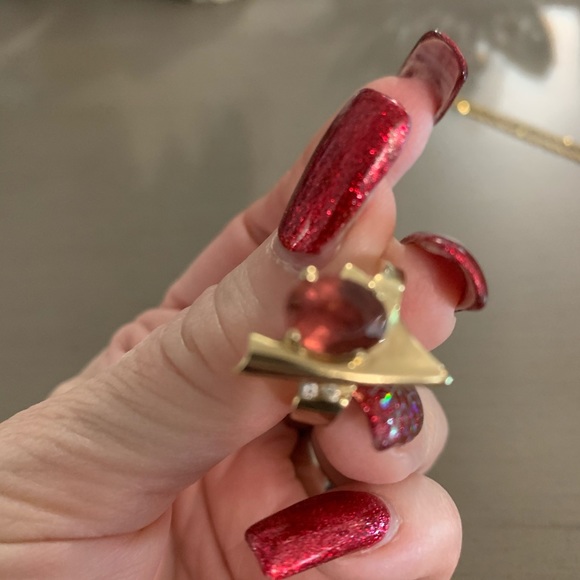 Genuine raspberry Rodalite Garnet 14 k gold band - Picture 4 of 9